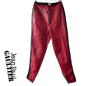 junior gaultier futuristic red pleather zipper pants size 40